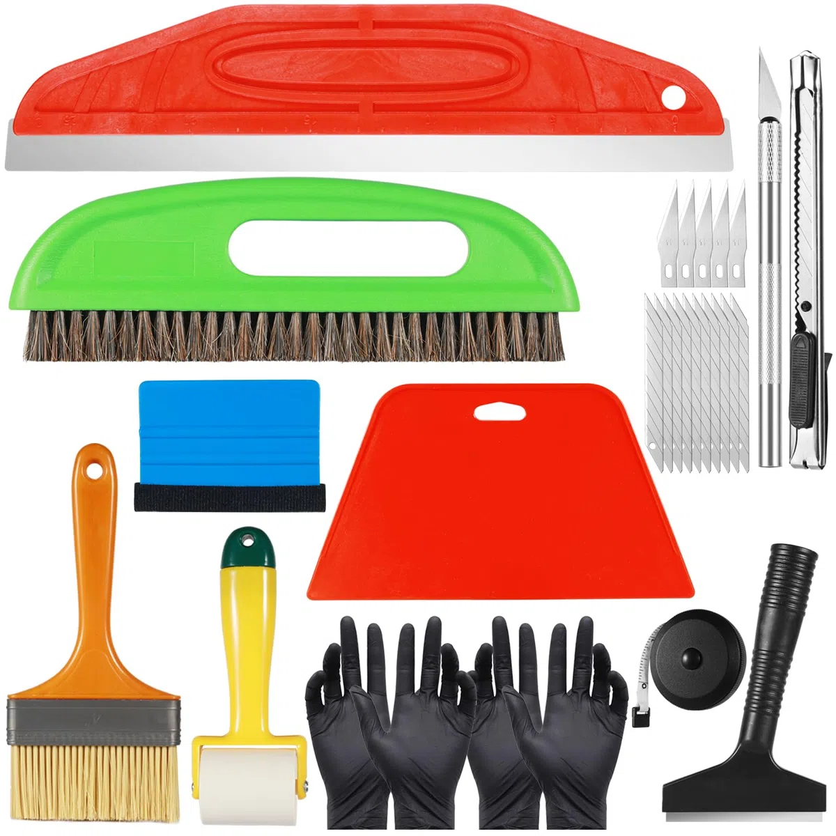 Kit de Herramientas para Papel Pintado, 13 Piezas Kit Vinilo Herramientas de Película con Brocha, Rastrillo, Rodillo de Costura, Herramienta de Corte, para Papel, Película de Ventana, Vinilo