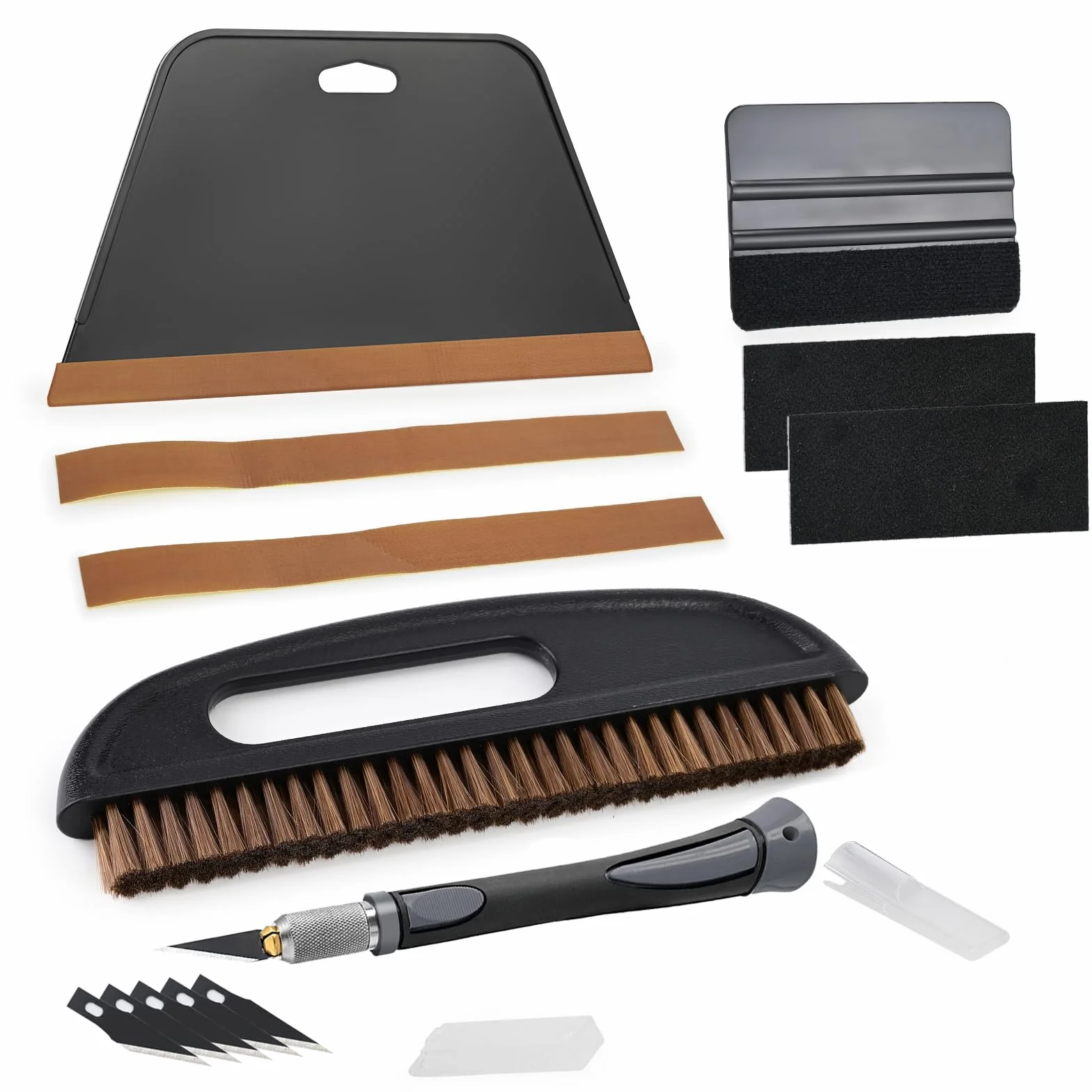 EHDIS Kit de Herramientas para Papel Pintado - 7 piezas - con Espátula de Papel Tapiz, Espátula con Fieltro, Cúter con 5 cuchillas, Cepillos, para Todo Tipo de Papel Pintado, Película para Ventanas